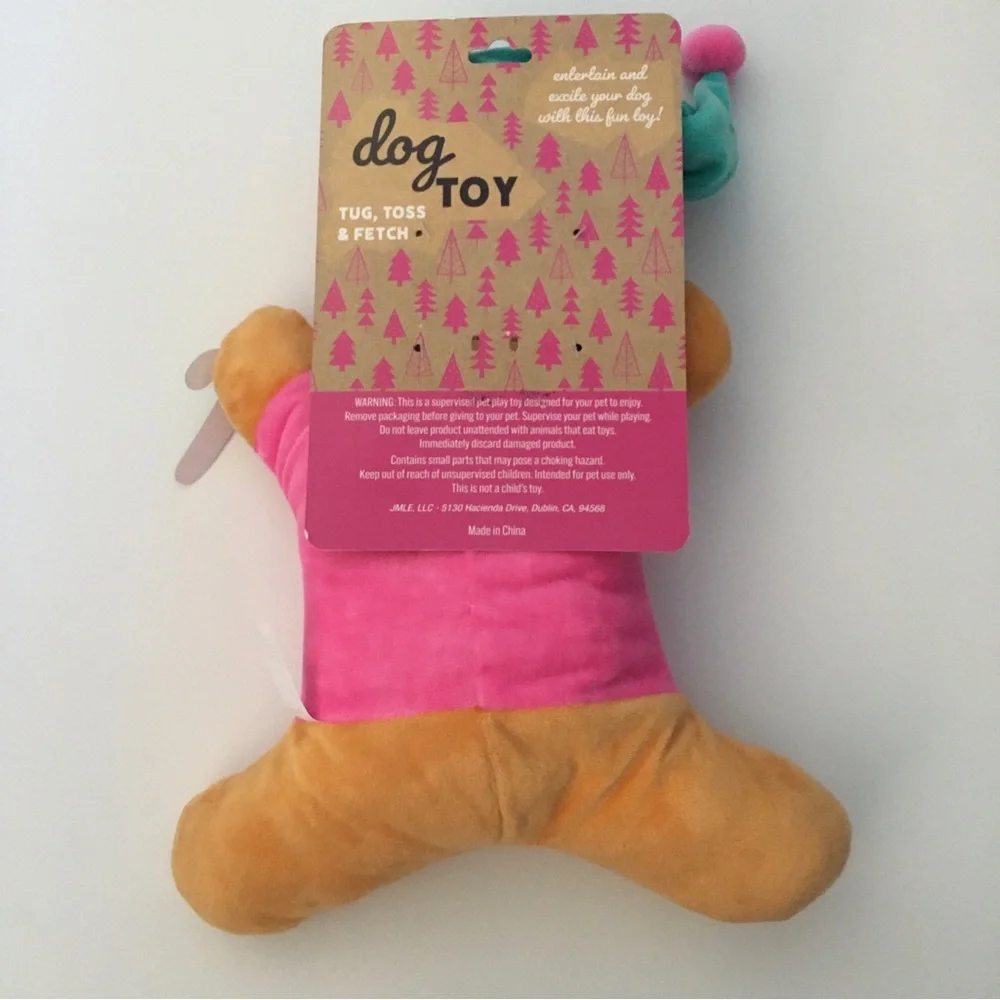 NEW Dog Toy Pink Plush Gingerbread Man Squeaker Christmas Baking Theme “#Baked”
